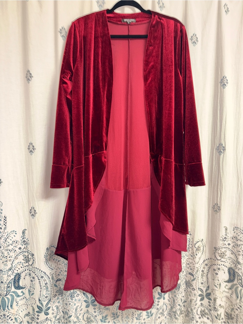 Velvet & Chiffon Urban Coco Open-Front Red Robe Duster Size Large-XL